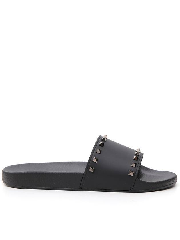 Men's Rockstud Rubber Slippers Black - VALENTINO - BALAAN 1