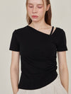 Unbalanced Strap Balloon Half Short Sleeve T-Shirt Black - LESEIZIEME - BALAAN 2