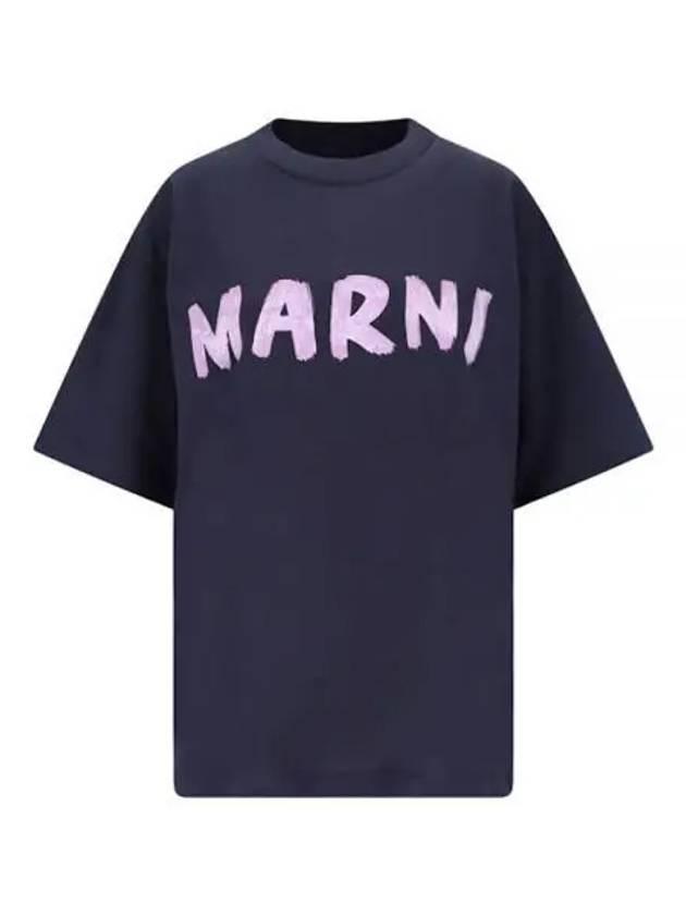 Logo Lettering Boxy Fit Short Sleeve T-Shirt Deep Blue - MARNI - BALAAN 2