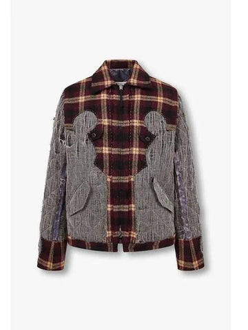 Men s check pattern color combination zip up jacket cherry brown - MAISON MARGIELA - BALAAN 1