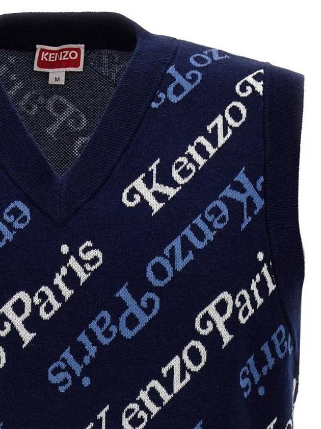 Paris Monogram Print All-Over Cotton Vest Navy - KENZO - BALAAN 4