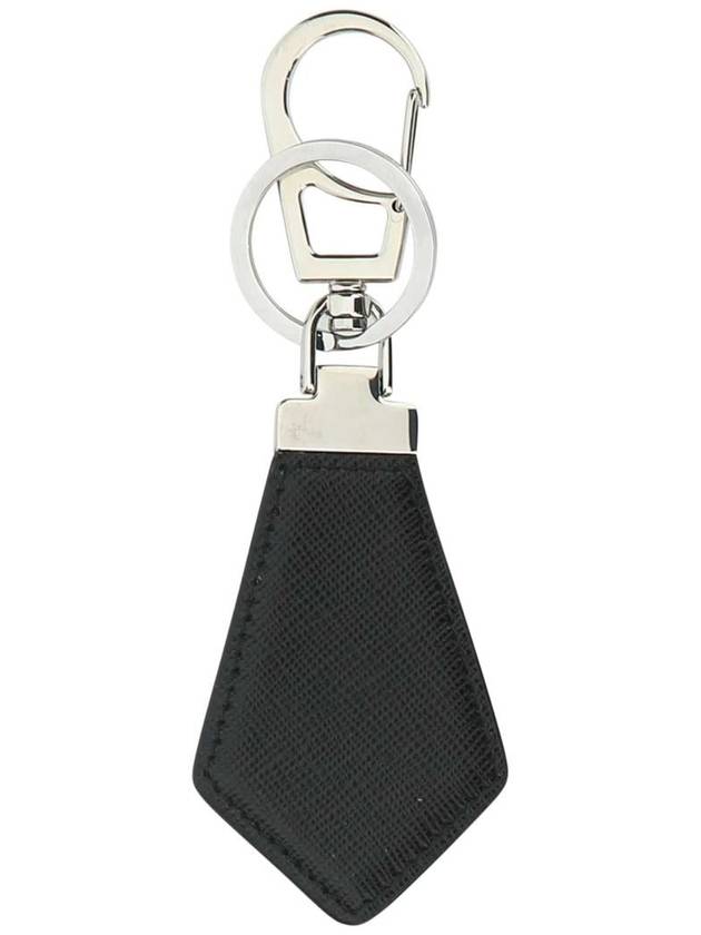 Saffiano Triangle Logo Leather Key Holder Black - PRADA - BALAAN 3