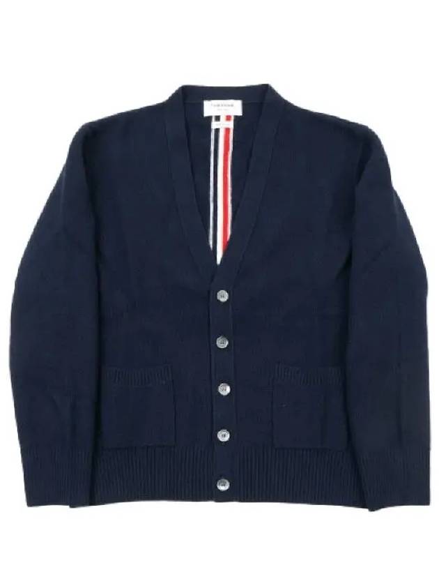 Brushed Effect Virgin Wool Cardigan Navy - THOM BROWNE - BALAAN 2