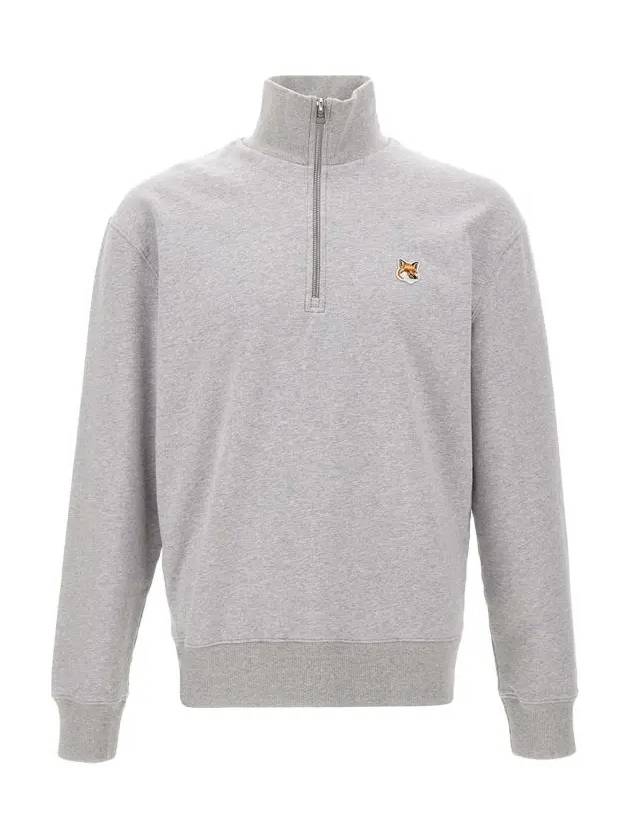 Fox Head Patch Half Zipper Sweatshirt Light Grey Melange - MAISON KITSUNE - BALAAN 3