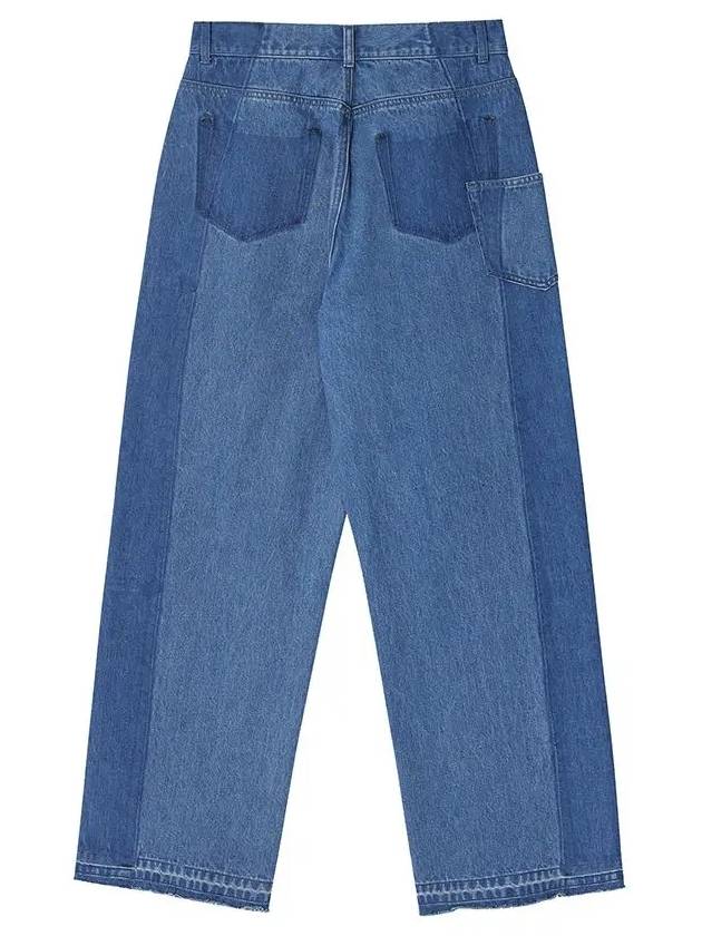 Contrast Double Washing Denim Wide Pants Blue - NOIRER FOR WOMEN - BALAAN 4