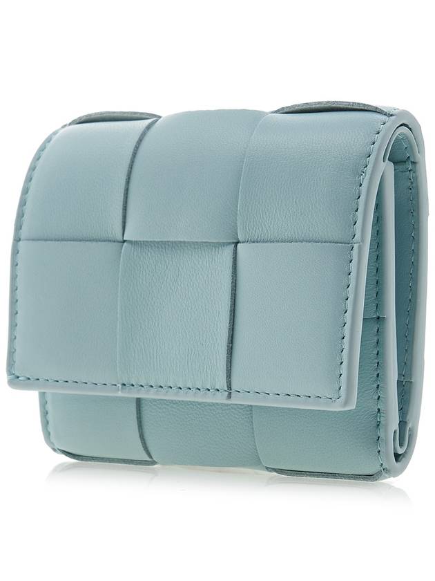 Cassette Tri-Fold Zipper Small Half Wallet Teal Washed - BOTTEGA VENETA - BALAAN 3