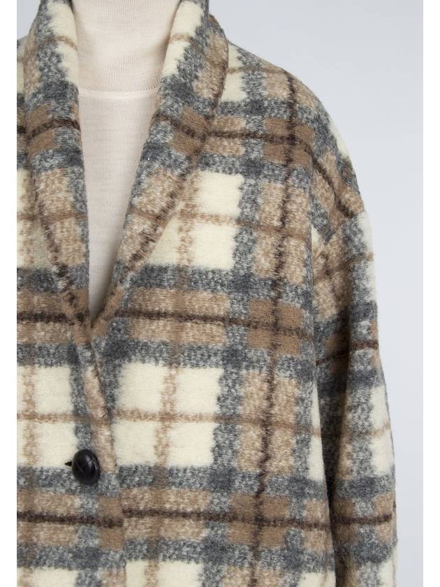 Elayo Check Wool Single Coat Beige - ISABEL MARANT - BALAAN 6