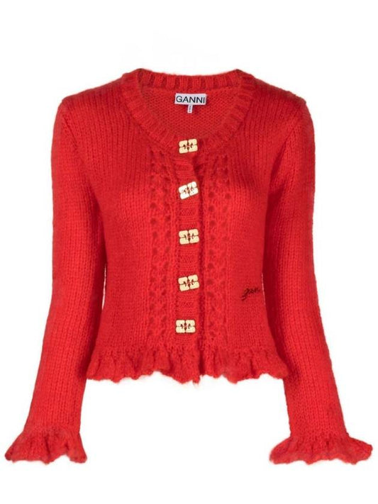 Mohair Butterfly Button Cardigan Red - GANNI - BALAAN 1