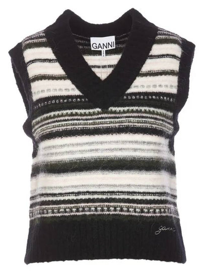 V-Neck Striped Vest Black - GANNI - BALAAN 2