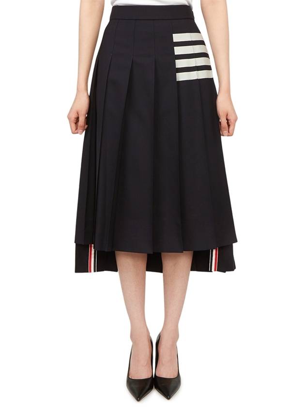 4 Bar Logo Plain Weave Wool Pleated Skirt Navy - THOM BROWNE - BALAAN 2