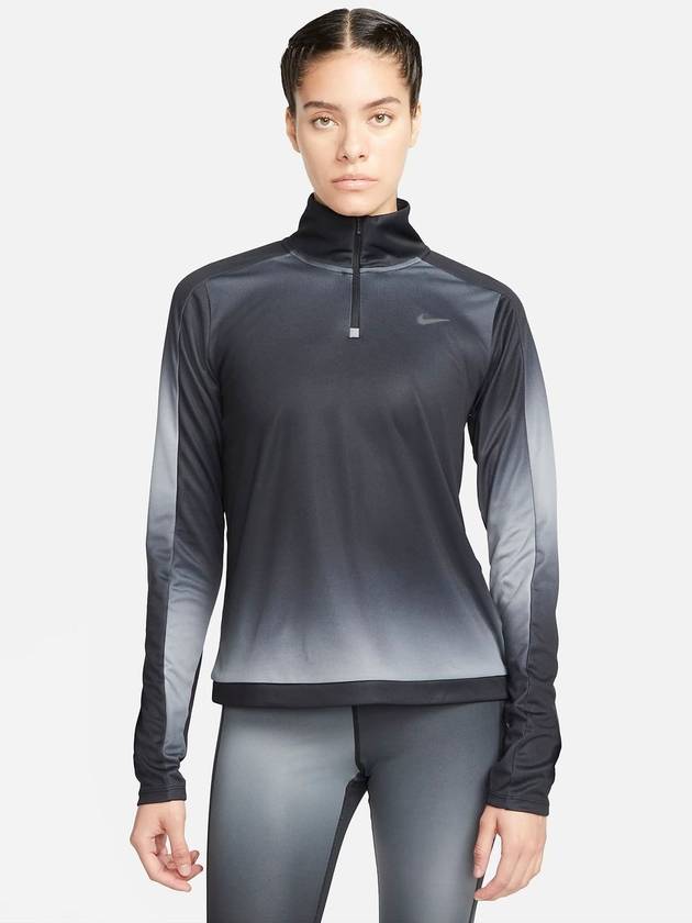 Dri Fit Swoosh Print Half Zip Running Long Sleeve T-shirt Black - NIKE - BALAAN 2