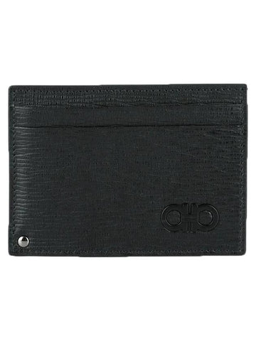 Double Gancini Leather Card Wallet Black - SALVATORE FERRAGAMO - BALAAN.