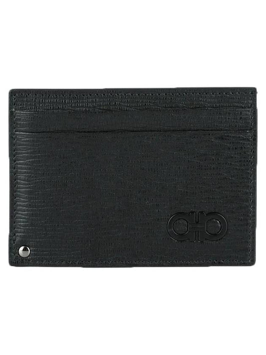 Double Gancini Leather Card Wallet Black - SALVATORE FERRAGAMO - BALAAN.