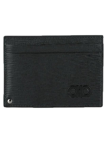 Double Gancini Leather Card Wallet Black - SALVATORE FERRAGAMO - BALAAN 1