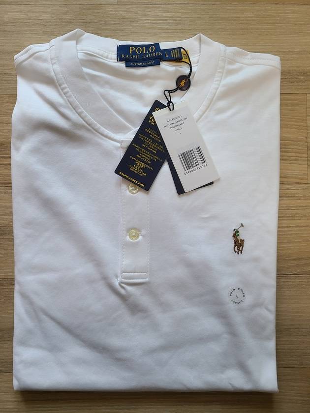 Custom slim fit white henley neck long sleeve tshirt - POLO RALPH LAUREN - BALAAN 4