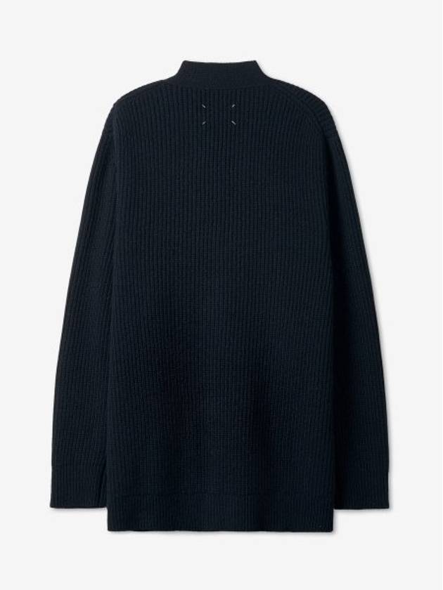 Back Stitched Virgin Wool Cardigan Navy - MAISON MARGIELA - BALAAN 3