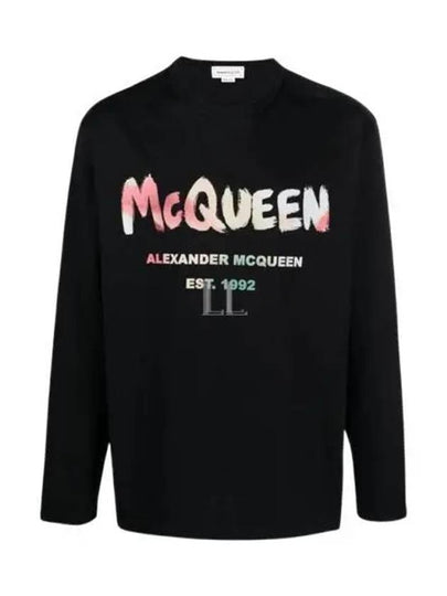 Graffiti Logo Print Crew Neck Sweatshirt Black - ALEXANDER MCQUEEN - BALAAN 2