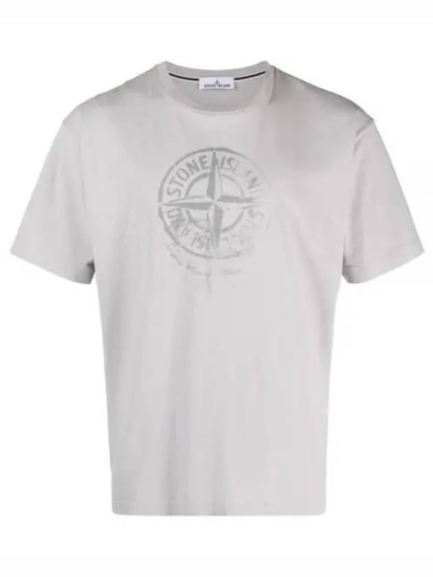 Men's Logo Print Crew Neck Short Sleeve T-Shirt Grey - STONE ISLAND - BALAAN 2