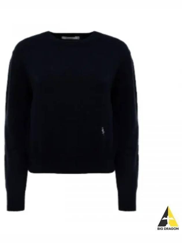 Logo Embroidered Crew Neck Cashmere Knit Top Navy - SPORTY & RICH - BALAAN 2