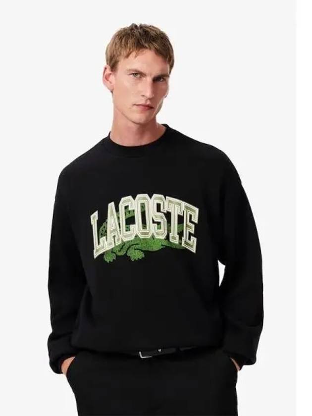 Loose Fit Logo Print Sweatshirt Black - LACOSTE - BALAAN 2