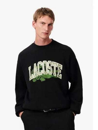 Loose Fit Logo Print Sweatshirt Black - LACOSTE - BALAAN 2