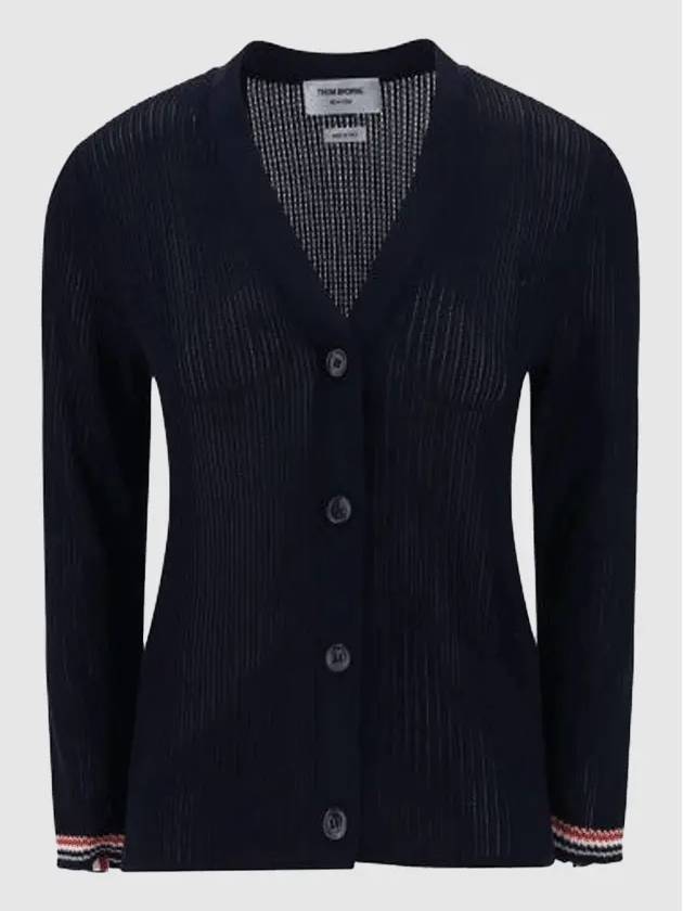 Thom Browne Pointelle RWB Striped Cardigan Navy - THOM BROWNE - BALAAN 2