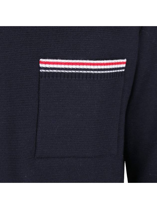 Men's Navy Three Stripes Signature Stripe Trimmed Wool Knit - THOM BROWNE - 7