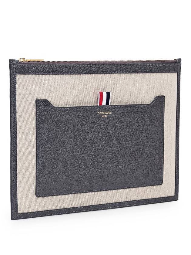 RWB Stripe Two-Tone Canvas Clutch Bag Beige Grey - THOM BROWNE - BALAAN 3