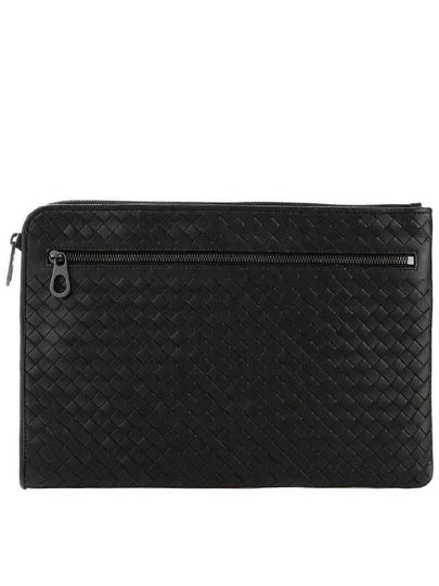 Intrecciato Weaving Zipper Clutch Bag Black - BOTTEGA VENETA - BALAAN 2