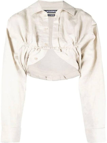 La Chemise Machou Bolero Crop Blouse Beige - JACQUEMUS - BALAAN 1