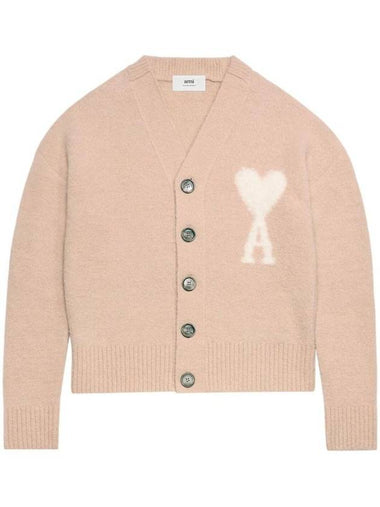 Heart Logo Oversized Cardigan Pink Ivory - AMI - BALAAN 1