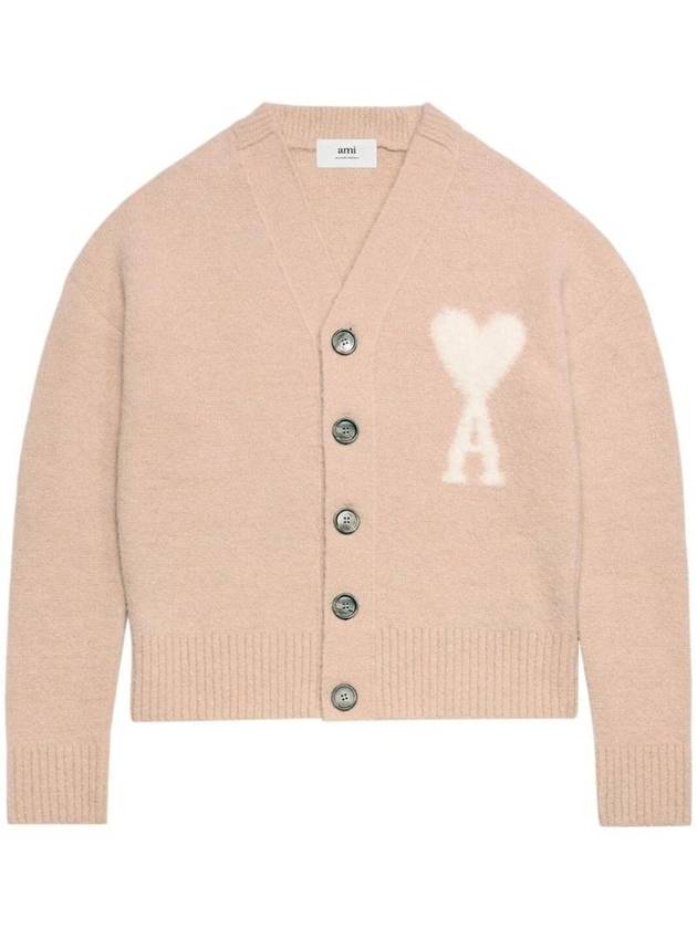 Heart Logo Oversized Cardigan Pink Ivory - AMI - BALAAN 1