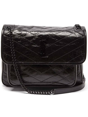 Nikki Baby Crinkled Leather Chain Shoulder Bag Black - SAINT LAURENT - BALAAN 1