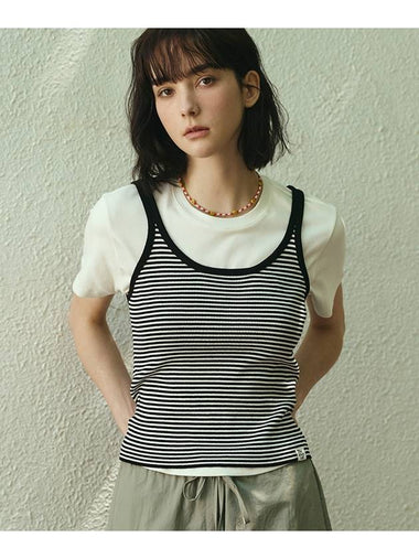 _STRIPE CROP KNIT SLEEVELESS TOP BLACK - THE GREEN LAB - BALAAN 1