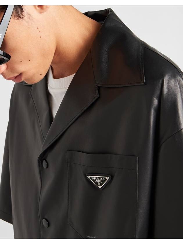 Triangle Logo Nappa Leather Short Sleeve Shirt Black - PRADA - BALAAN 4