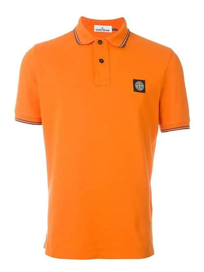 Men's Two Line Wappen Patch Cotton Short Sleeve Polo Shirt Orange - STONE ISLAND - BALAAN 2