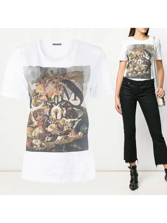 Women's Print Short Sleeve T-Shirt White - ALEXANDER MCQUEEN - BALAAN.