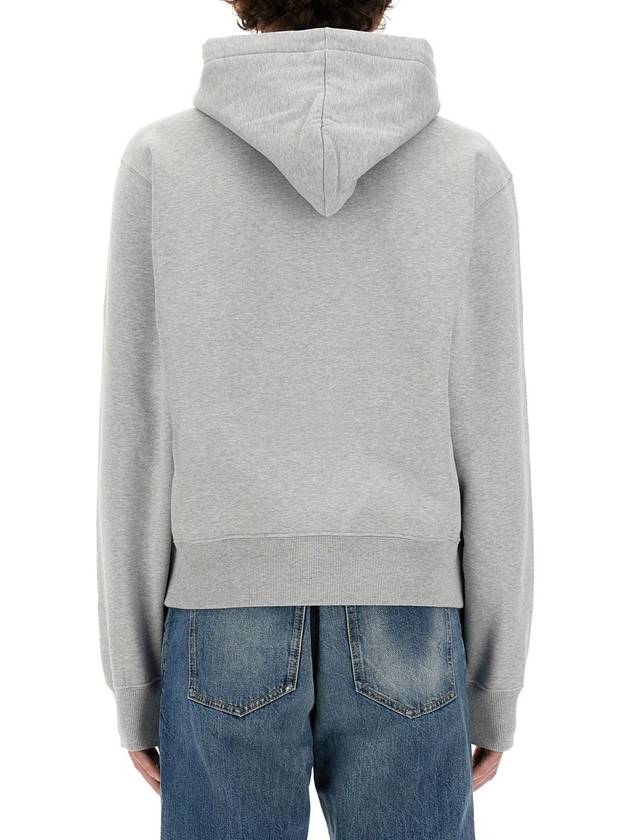 Cassandre Embroidered Monogram Cotton Hoodie Grey - SAINT LAURENT - BALAAN 4