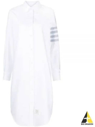 Diagonal 4-Bar Cotton Shirt Midi Dress White - THOM BROWNE - BALAAN 2