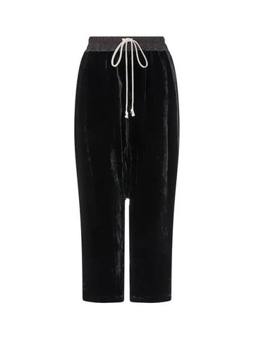 WOMEN Drawstring Cropped Velvet Pants Black 270032 - RICK OWENS - BALAAN 1