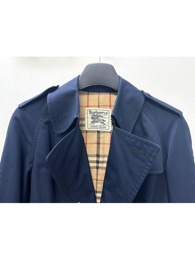 Navy Nova Check Trench Coat 4VBUO40739 - BURBERRY - BALAAN 5