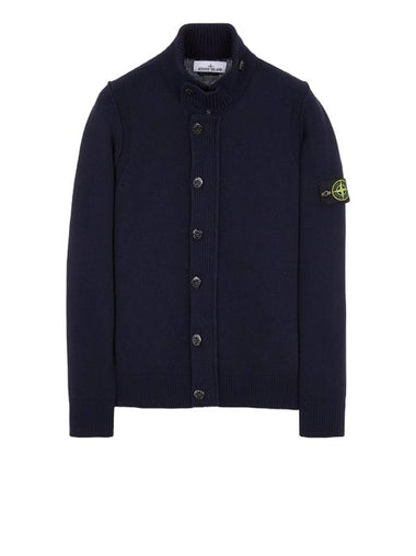 Lambswool Knit Cardigan Navy - STONE ISLAND - BALAAN 1