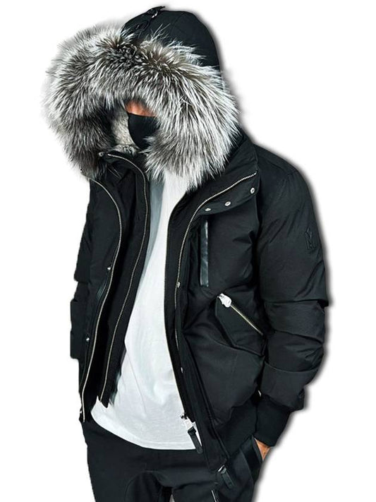 Dixon Nordic Tech Down Silver Fox Fur Bomber Jacket Black Silver - MACKAGE - BALAAN 2