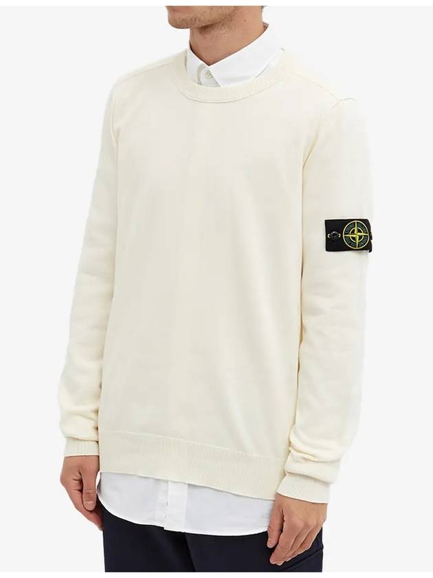 Wappen Patch Crew Neck Soft Cotton Knit Top Ivory - STONE ISLAND - BALAAN 3