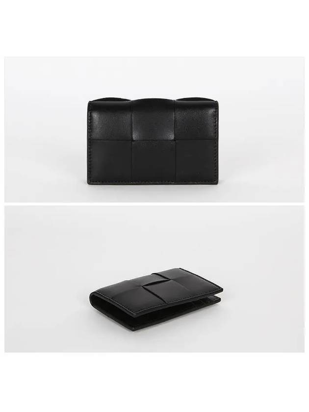 Intrecciato Cassette Leather Flap Card Wallet Black - BOTTEGA VENETA - BALAAN 3