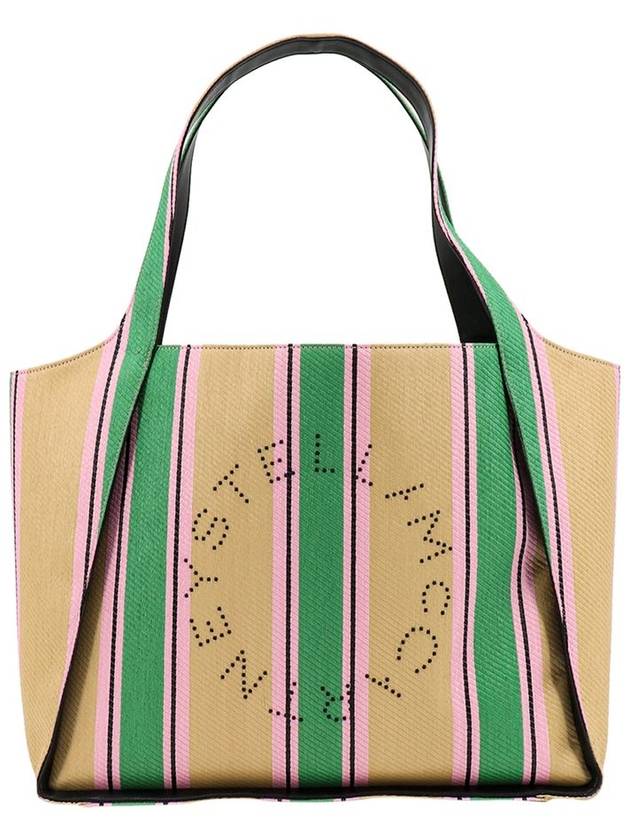 Embroidered Logo Raffia Shopping Tote Bag Green - STELLA MCCARTNEY - BALAAN 2