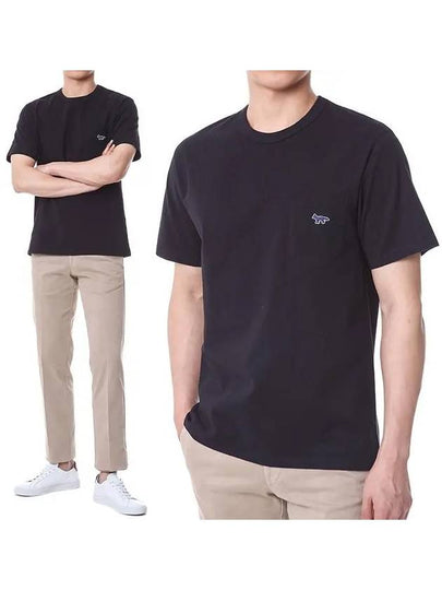 Navy Fox Patch Classic Pocket Cotton Short Sleeve T-Shirt Black - MAISON KITSUNE - BALAAN 2