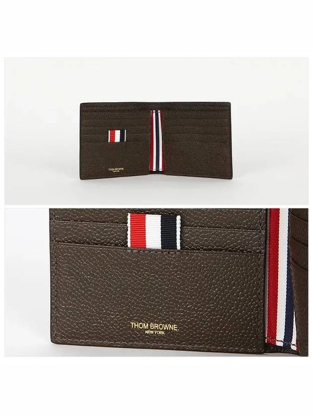 Pebble Grain Leather Half Wallet Dark Brown - THOM BROWNE - BALAAN 4