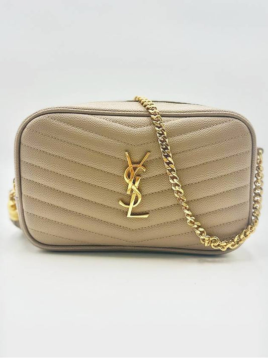 Lulu Mini Quilted Grain Leather Cross Bag Beige - SAINT LAURENT - BALAAN 2