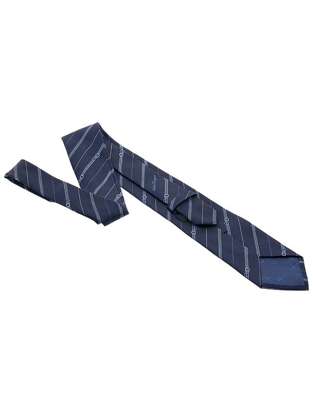 Men's Gancini Stripe Silk Tie Marine Blue - SALVATORE FERRAGAMO - BALAAN 5